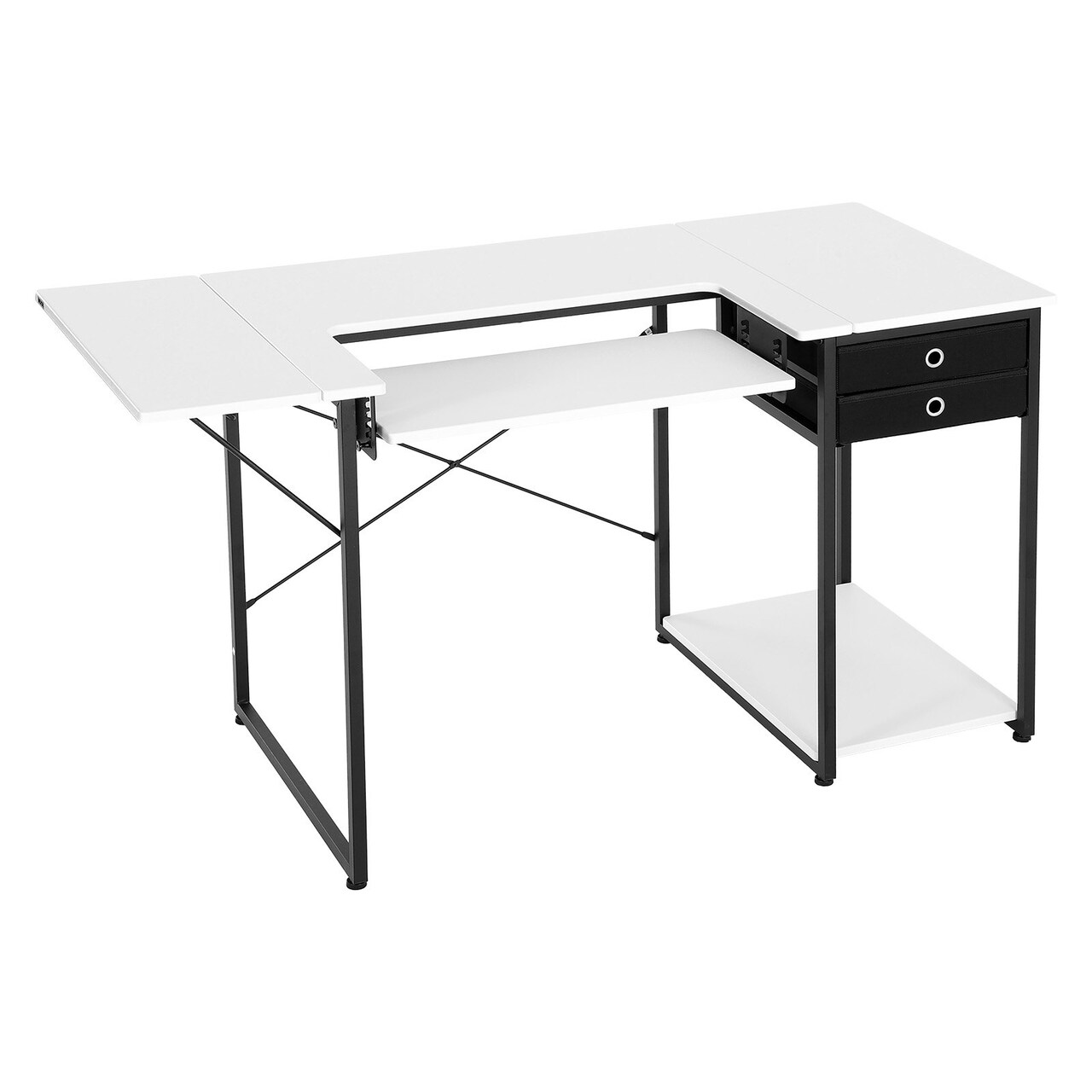 Folding Sewing Table with Storage 3 Drawers Height Adjustable White Black